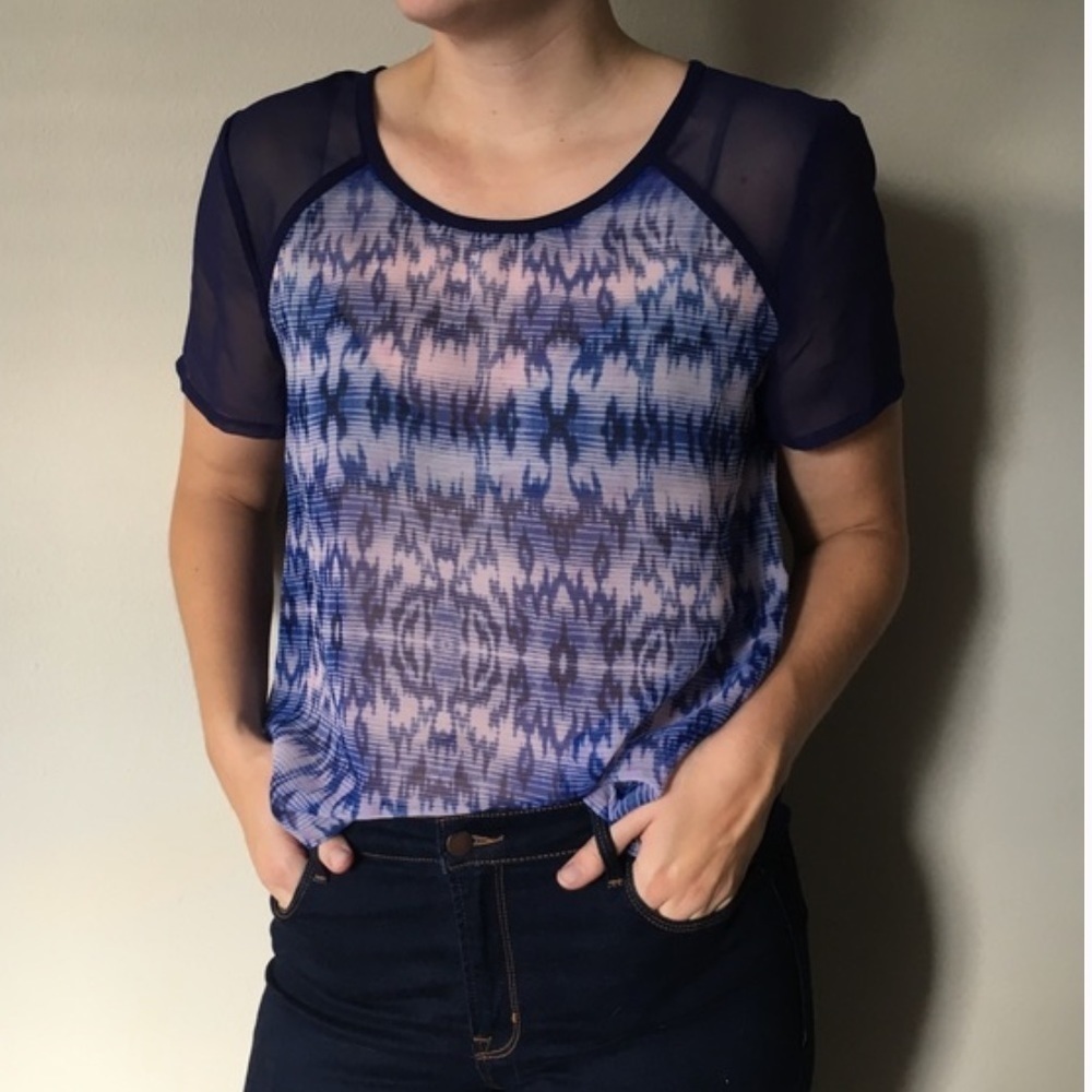 American Eagle Key Hole Sheer Tie Dye Blouse Top